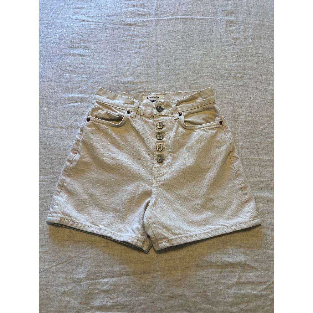 Reformation Amy Button Fly High Rise Jean Shorts Bone Tan size 23 NWT #363